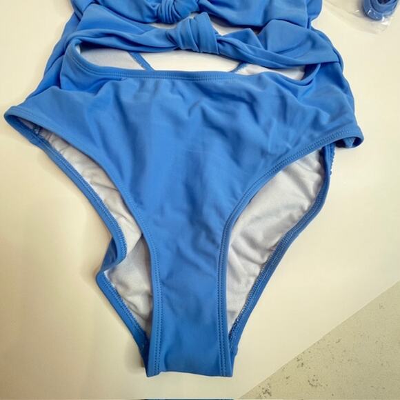 Kiki Rio NEW Blue Solid Knot Front One-piece Swimsuit Sz Small - Picture 14 of 16